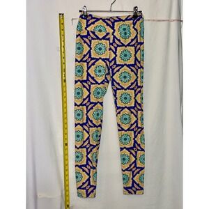 LuLaRoe One Size Leggings Blue Teal Yellow Mandala Print Women's